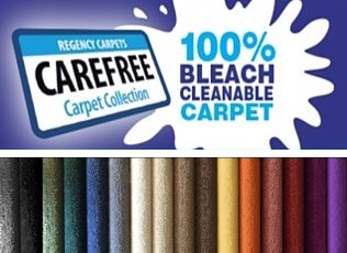 carefree stain resistant carpets from regency are 100 bleach cleanable and in a wide range of colours